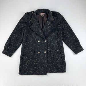 Vintage New York Girl Black Long Sleeve Double Breasted Jacket Coat Top